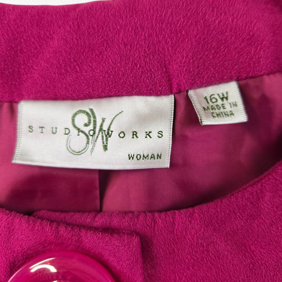 Y2K Magenta Pink Studio Works Woman Fuchsia Suede Knit Sleeve Jacket Size 16W - Picture 4 of 8